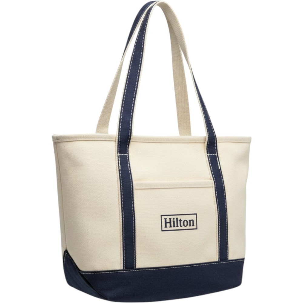 Restoration Hardware Canvas Boat Bag Navy Blue Cream Hilton Tote preppy nautical